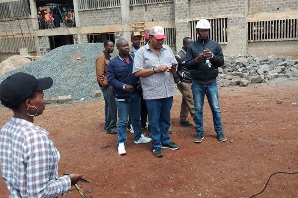 Governor Ferdinand Waititu (centre) inspects construction work at Wangige Level Four Hospital today (Saturday 03 August 2019