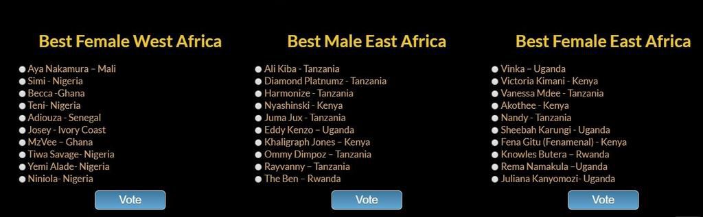 Full List of Nominees for 2018 African Muzik Magazine Awards