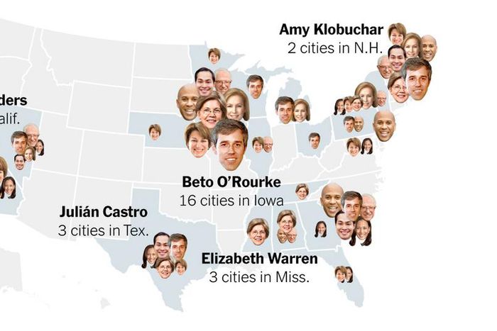 Democratic candidates visited 115 cities across 20 states in 1 month