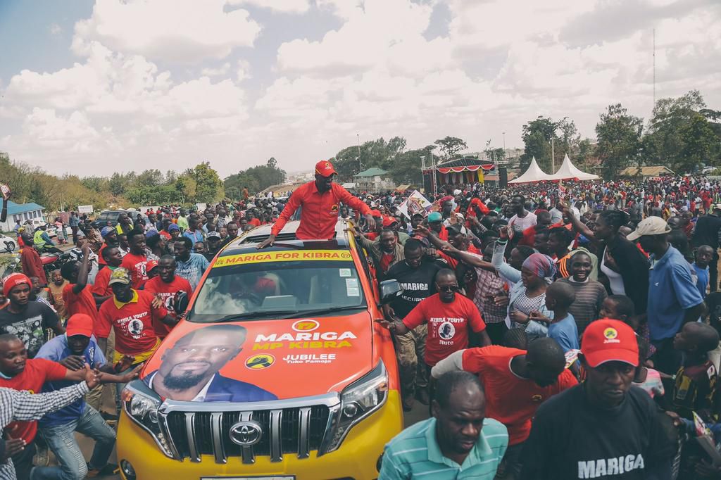File image of Jubilee’s McDonald Mariga campaigning in Kibra