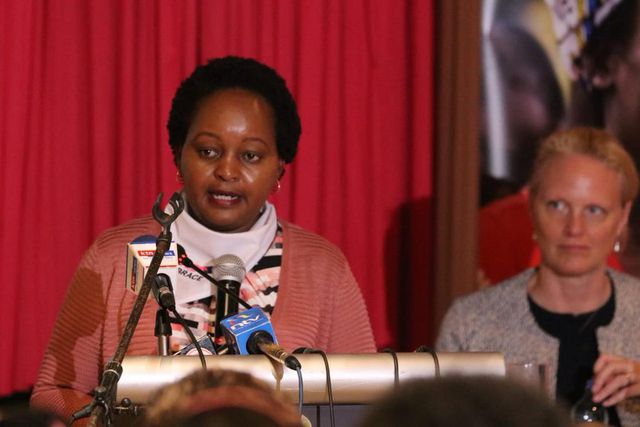 Kirinyaga Governor Anne Waiguru addresses the Embrace women's initiative (Twitter)