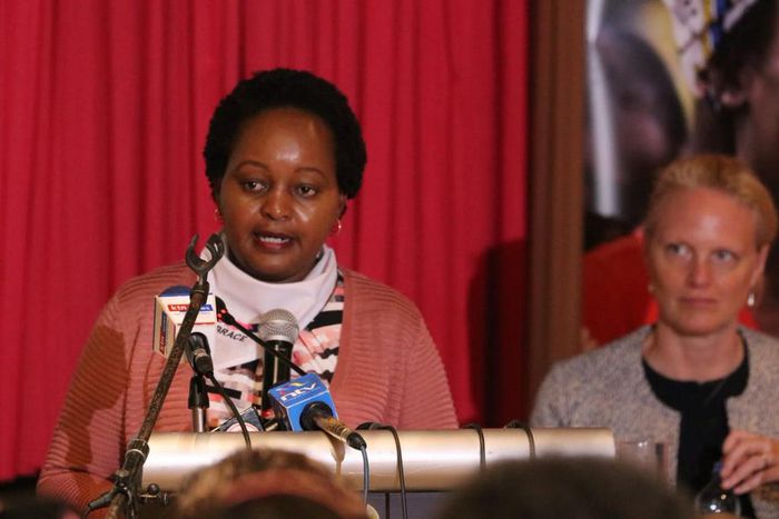 Kirinyaga Governor Anne Waiguru addresses the Embrace women's initiative (Twitter)
