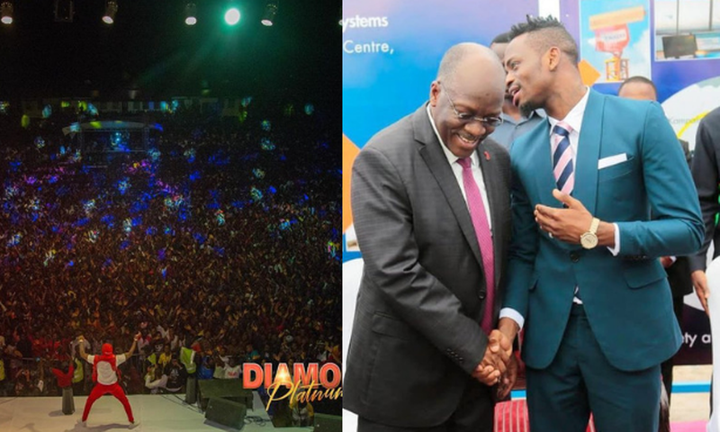 President John Magufuli calls Diamond  Platnumz in the middle of his show in Kigoma, lauds his form his hardworking spirit  (Video)