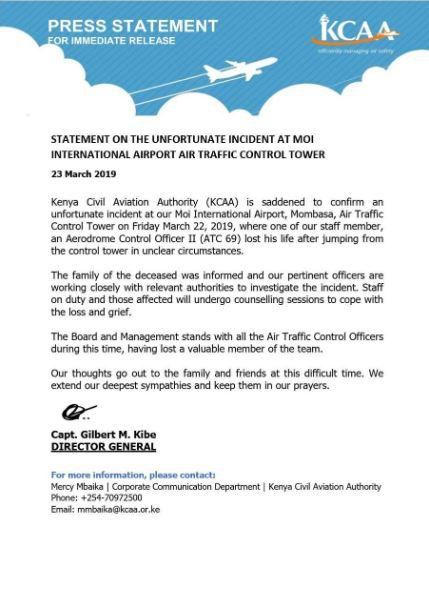 Airport employee dies after jumping off Control Tower