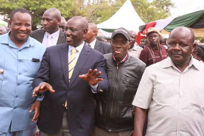 File image of Bumula MP Mwambu Mabonga, Deputy President Dr William Ruto, Dr Boni Khalwale and Mumias East MP Benjamin Washiali at a fundraiser in May 2019
