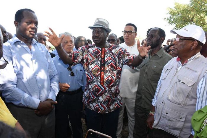 File image of Rapael Tuju with Raila Odinga, Anyang Nyongo and CS Keriako Tobiko