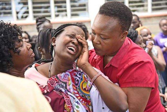 Kipyegon Kenei's fiance Judy Chepsoi overcome with grief upon seeing the deceased's body at Umash Funeral Home in Nakuru County on March 6