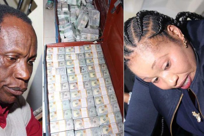 A collage image of two suspects who were arrested with fake cash equivalent to SH 32 billion in Ruiru