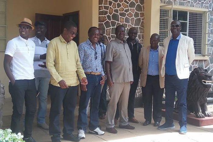 ODM leader Raila Odinga with some of the guests he hosted at his Opoda farm