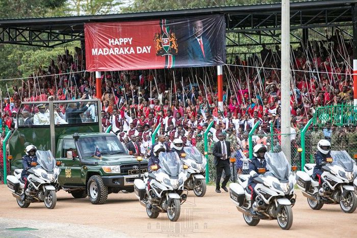 President Uhuru Kenyatta arrivs for the Madaraka Day celebrations in Narok