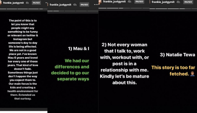 Frankie JustGymit addresses break up with Maureen Waititu and dating Natalie Tewa