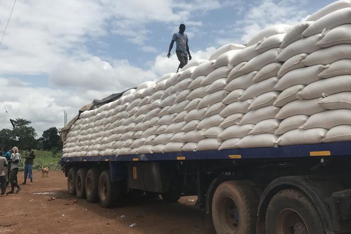 Truck carrying sacks of maize