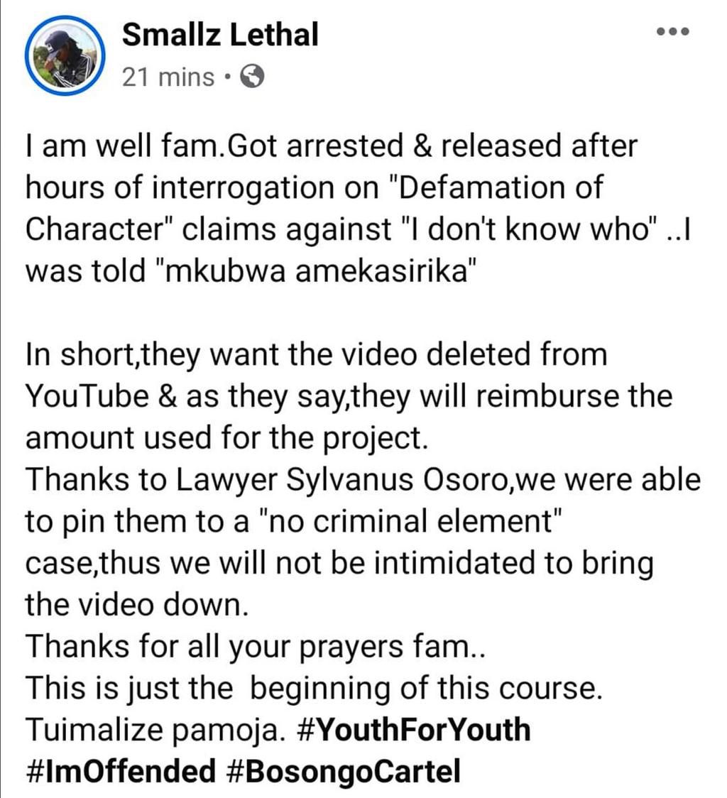 I got arrested - Rapper Smallz Lethal claims after criticizing Kisii Governor in new song