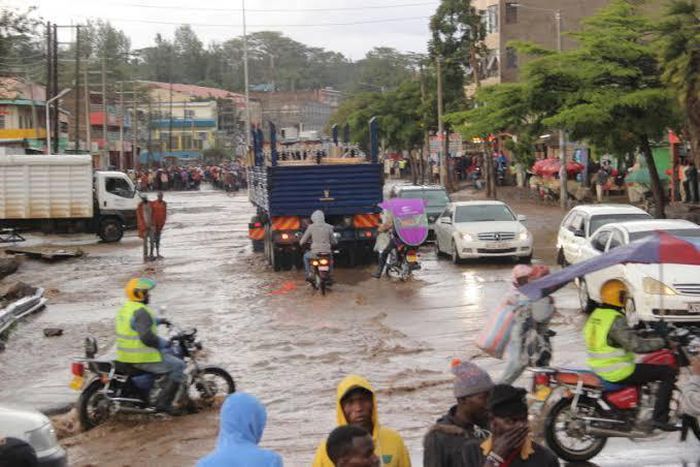 A flooded road following heavy downpour in Nairobi over the weekend