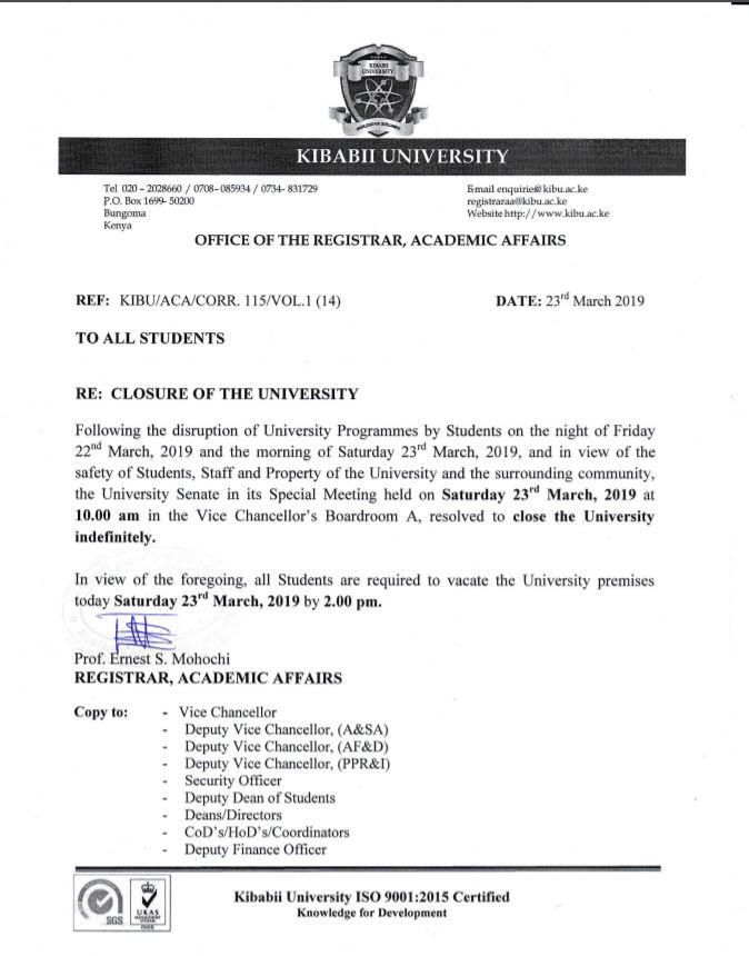 Kibabii University statement