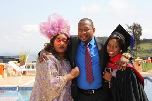 Governor Mike Sonko with his wife Primrose Mbuvi and daughter Saumu
