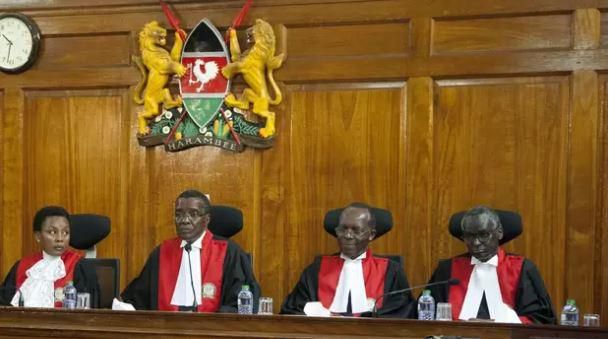 Kenyan Supreme Court judges, from left to right, Deputy Chief Justice Philomela Mwilu, Chief Justice David Maraga, Jackton Ojwang and Isaac Lenaola