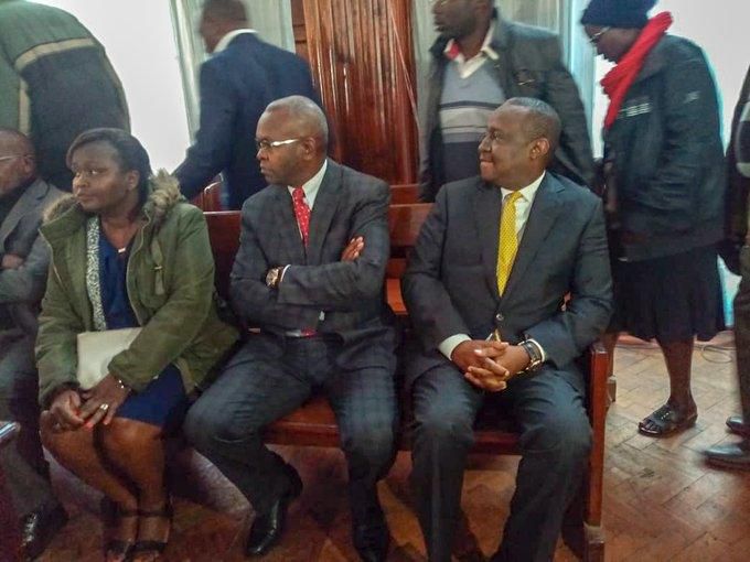 CS Henry Rotich, PS Kamau Thugge and PS Susan Koech at the Milimani law court