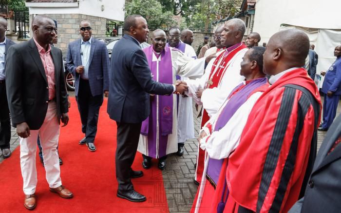 Uhuru, Ruto meet in public at Africa Inland Church (AIC) Milimani after tense BBI meetings, rekindling memories of bromance