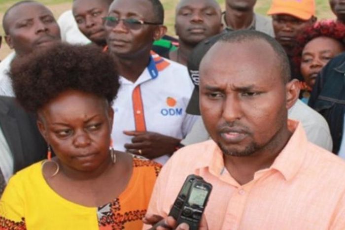 File image of Junet Mohamed addressing the press flanked by Millie Odhiambo