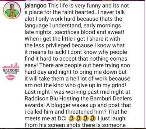 Jalang’o responds after Edgar Obare claimed to have received threats from him
