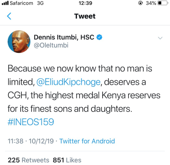 Itumbi roasted for recommending Eliud Kipchoge for a Presidential award
