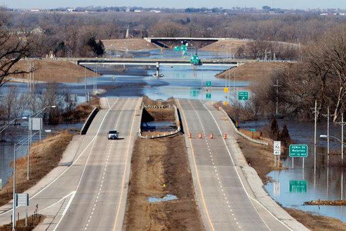 Record-high floods in Nebraska breach levees and isolate towns