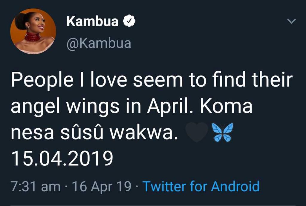 Kambua's tweet (Twitter)