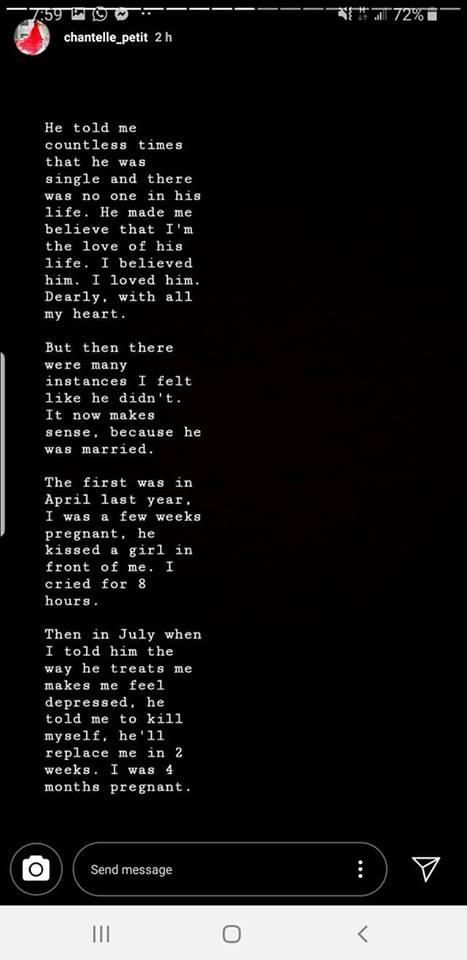 Chantelle on baby daddy being married (IG)