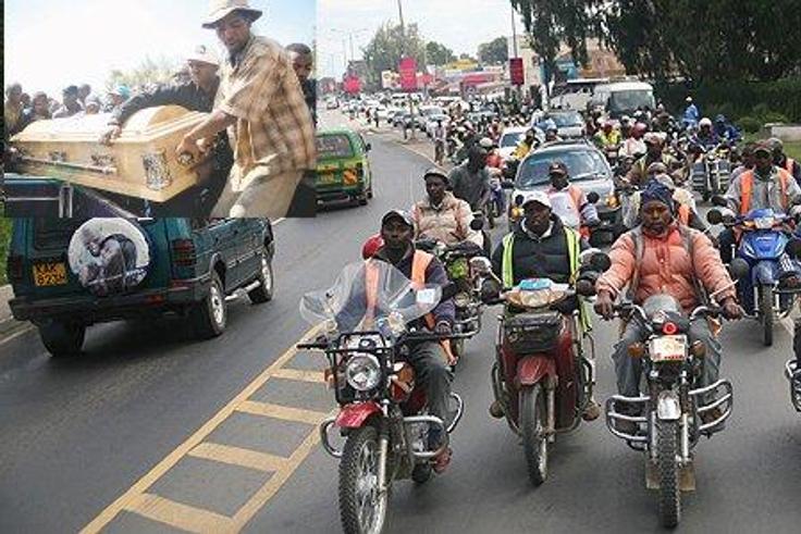 A convoy of boda bodas and cars escorts the body of businessman Fai Amario for burial in Naivasha in 2010 (photo courtesy of Nation)