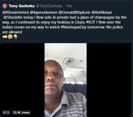 Twitter on fire as Tony Gachoka hires private jet after drama that saw him arrested at Ukunda airstrip