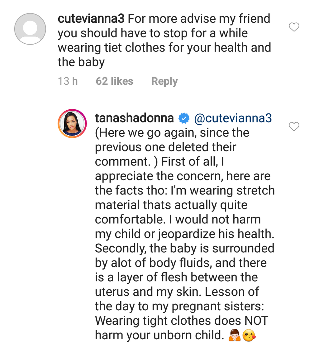 Tanasha Donna's reply (Instagram)