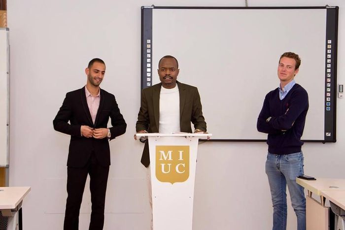 Davidson Wakairu addressing students at Marbella International University Centre (MIUC)