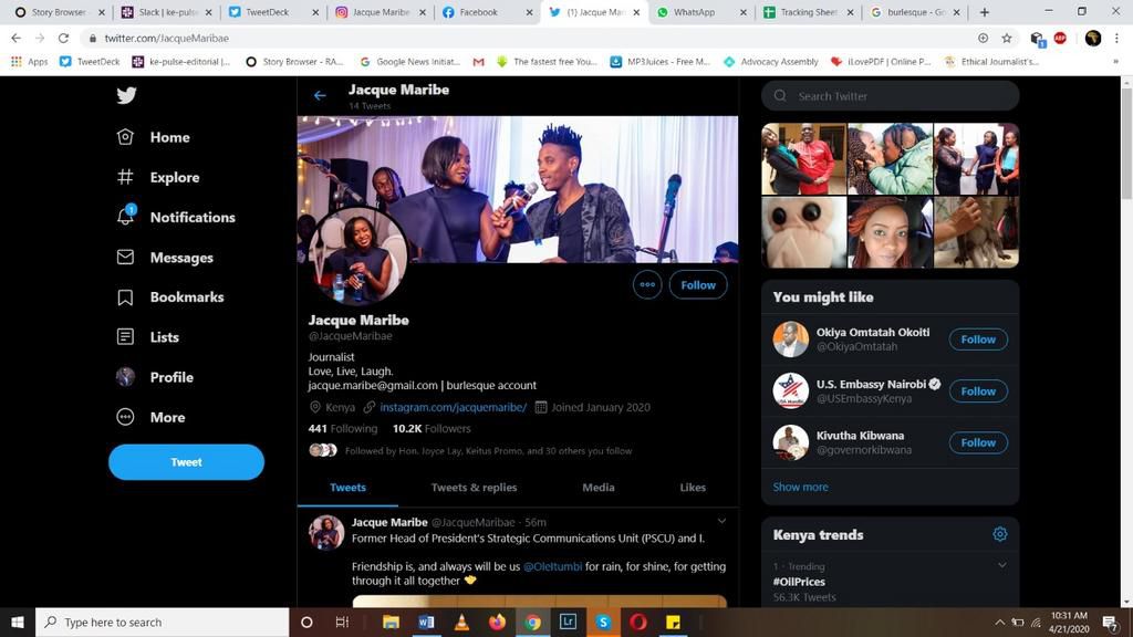 Jacque Maribe disowns twitter account purporting to be her