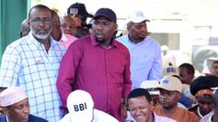 Moses Kuria with Kipchumba Murkomen and Mithika Linturi at Kinoru stadium