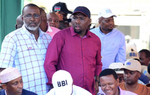 Moses Kuria with Kipchumba Murkomen and Mithika Linturi at Kinoru stadium
