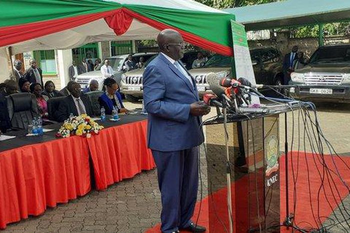 Prof George Magoha durig the release of the 2019 KCPE exams