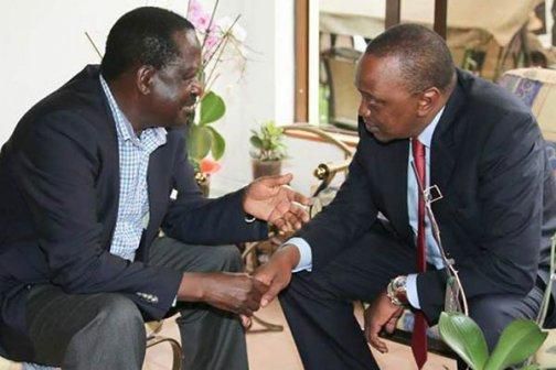 ODM leader Raila Odinga with President Uhuru Kenyatta.
