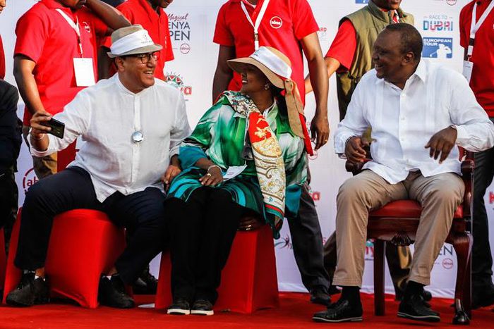 President Uhur Kenyatta with CSs Amina Mohamed and Najib Balala
