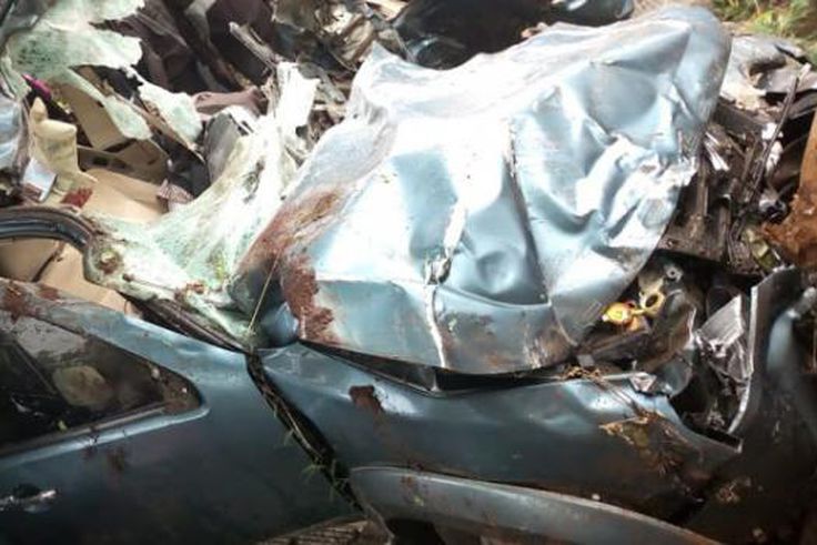 The mangled wreck of the vehicle which Murang'a Water CEC Paul Macharia was driving