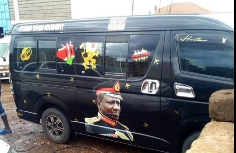 Vehicle believed to belong to Julius Macharia that had portrait of DP Ruto