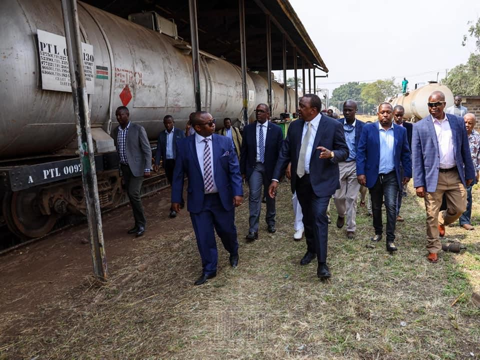 Governor Mike Sonko with President Uhuru Kenyatta at the Kenya Railways Nairobi Terminal and Yard