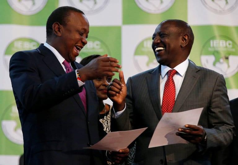 President Uhuru Kenyatta with Deputy President William Ruto after beind declared winner of Augus 8th election