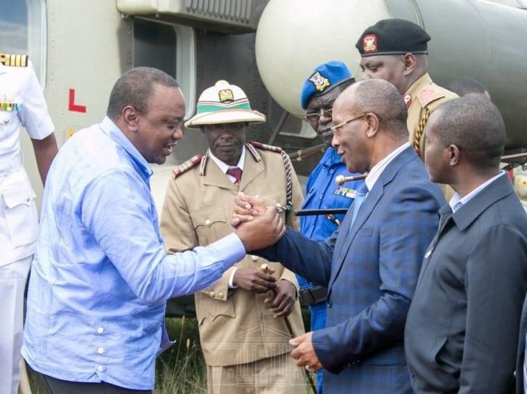 President Uhuru Kenyatta arrives at Githioro in Nyandarua County to launch the construction of the Naivasha to Njabini Road