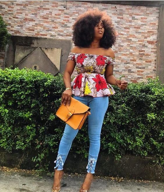 Ankara and denim styles (Pinterest)