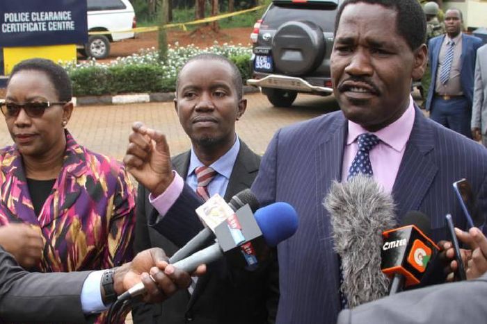 File Image of Peter Munya addressing the press, flanked by other CSs when an a letter alleging a plot to assasinate DP Ruto surfaced