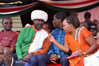 Raila Odinga with other leaders at the Meru BBI rally
