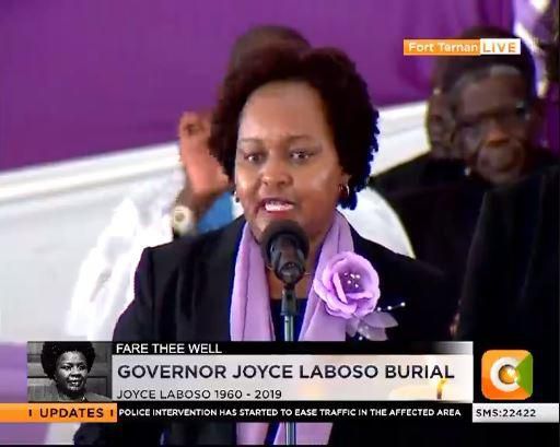 A screen grab of Anne Waiguru addressing mourners at the burial