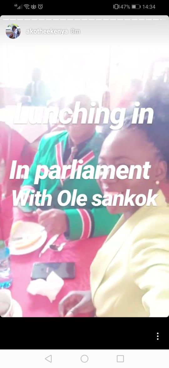 Singer Akothee having lunch with Nominated MP David Sankok