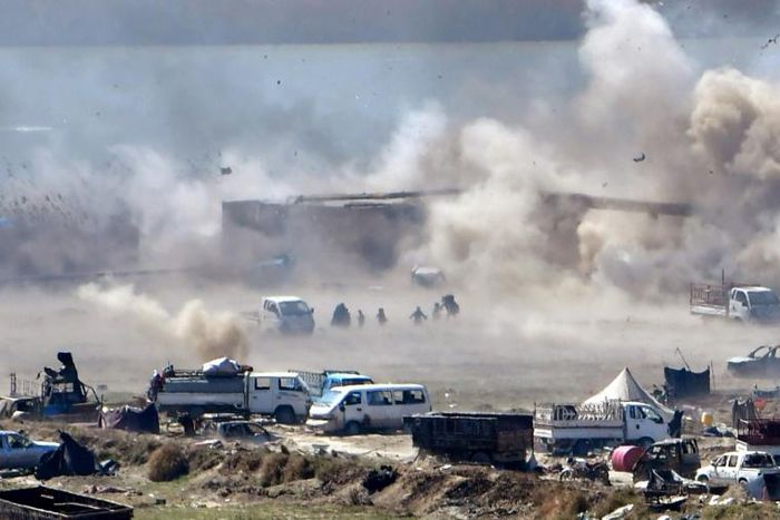 Die-hard Islamic State group fighters are confined to a tiny area on the banks of the Euphrates River in Syria